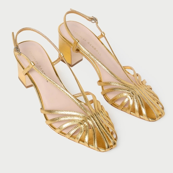 Loeffler Randall Gold Strappy Block Heels - Picture 5 of 6